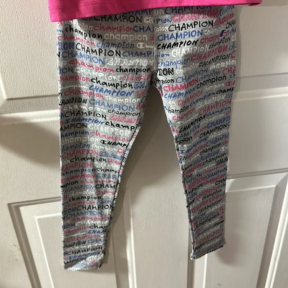 CHAMPION KIDS TWO PIECE OUTFIT: TEE/LEGGINGS: PINK/GRAY: NWT: SIZE 6